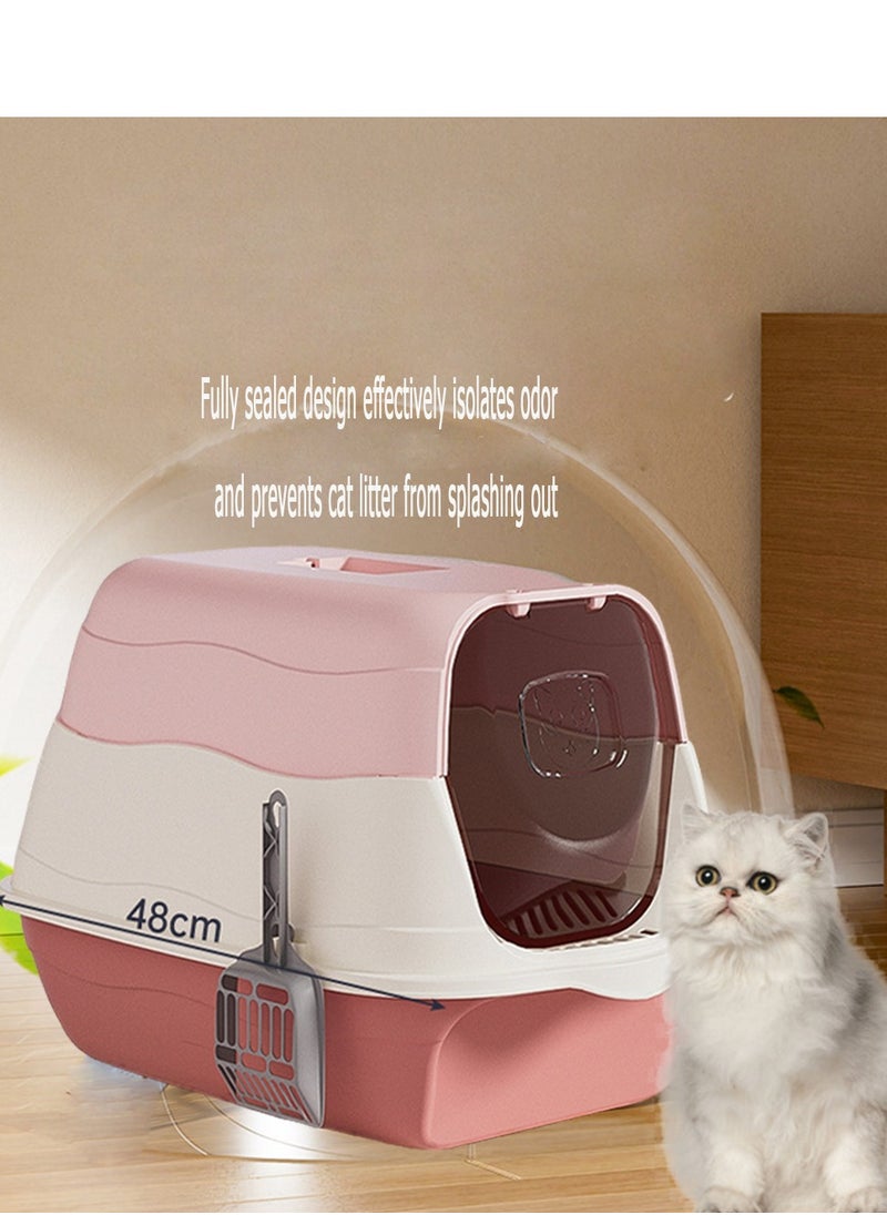 Generic - Cat litter box with lid, enclosed cat toilet, removable cat litter box with front door, pet accessories that can isolate odors and prevent cat litter from splashing, suitable for kittens (pink) - Image 1