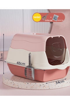 Generic Cat litter box with lid, enclosed cat toilet, removable cat litter box with front door, pet accessories that can isolate odors and prevent cat litter from splashing, suitable for kittens (pink)  - Image 2