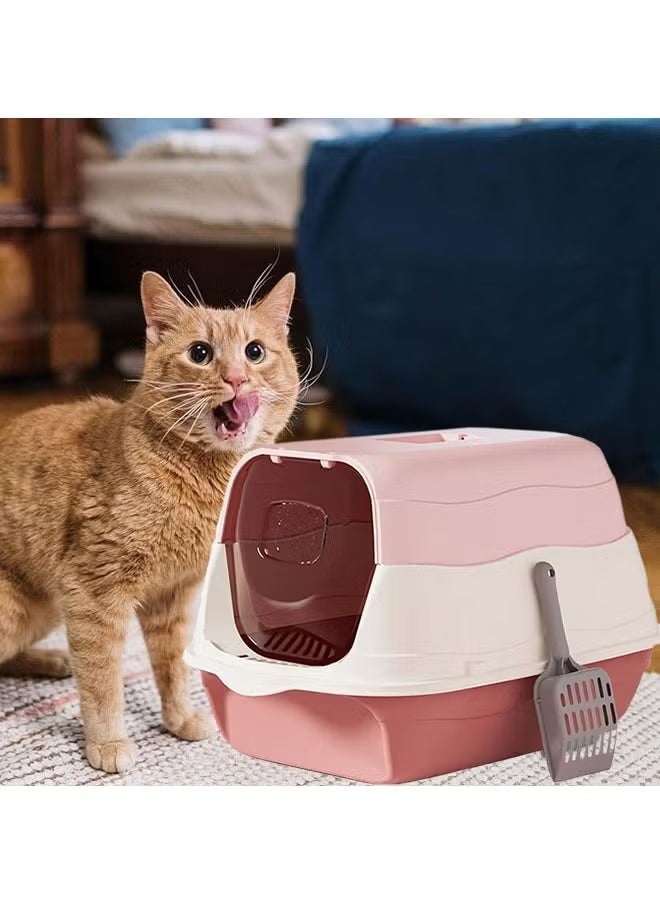Generic - Cat litter box with lid, enclosed cat toilet, removable cat litter box with front door, pet accessories that can isolate odors and prevent cat litter from splashing, suitable for kittens (pink) - Image 1
