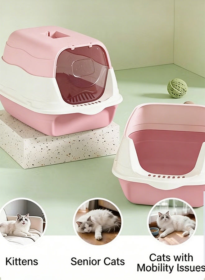 وانغبانغزي صندوق فضلات القطط بغطاء، مرحاض مغلق للقطط، صندوق فضلات القطط قابل للإزالة مع باب أمامي، يمكن أن يعزل الرائحة ويمنع تناثر الفضلات، منتجات الحيوانات الأليفة مناسبة للقطط الصغيرة (وردي) - Image 1