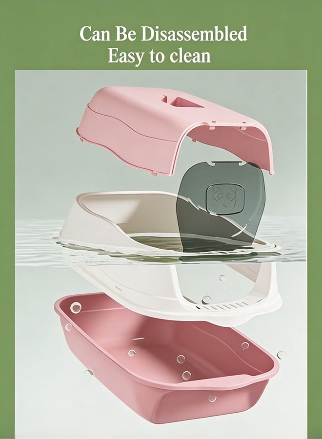 وانغبانغزي صندوق فضلات القطط بغطاء، مرحاض مغلق للقطط، صندوق فضلات القطط قابل للإزالة مع باب أمامي، يمكن أن يعزل الرائحة ويمنع تناثر الفضلات، منتجات الحيوانات الأليفة مناسبة للقطط الصغيرة (وردي) - Image 3