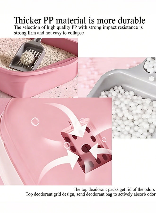 وانغبانغزي صندوق فضلات القطط بغطاء، مرحاض مغلق للقطط، صندوق فضلات القطط قابل للإزالة مع باب أمامي، يمكن أن يعزل الرائحة ويمنع تناثر الفضلات، منتجات الحيوانات الأليفة مناسبة للقطط الصغيرة (وردي) - Image 5