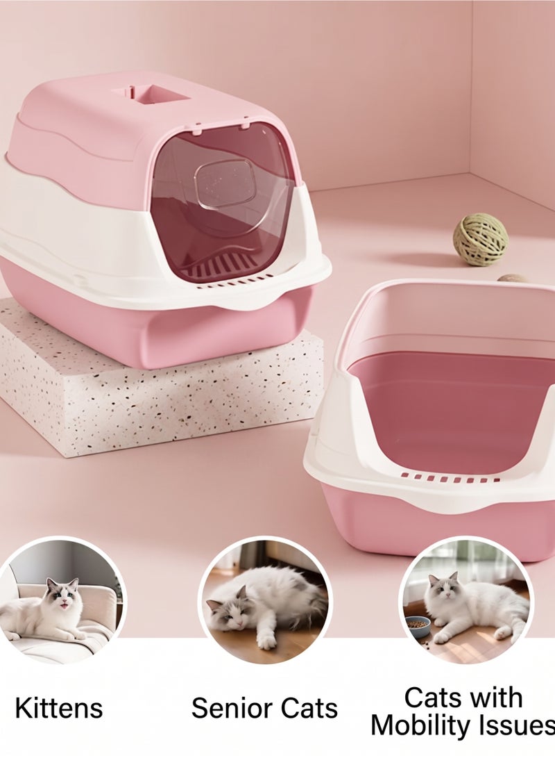 WangPangZi Cat litter box with lid, enclosed cat toilet, removable cat litter box with front door, pet accessories that can isolate odors and prevent cat litter from splashing, suitable for kittens (pink) - Image 1