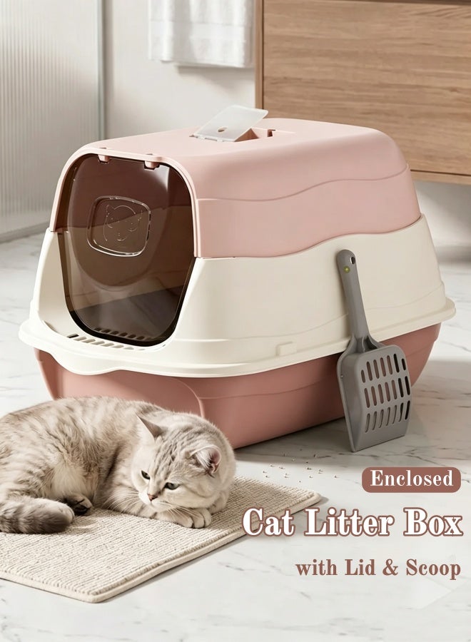 WangPangZi Cat Litter Box with Lid, Enclosed Cat Toilet with Litter Scoop, Kitty Litter Tray Litter Sandbox Hooded Litterbox Cat Litter Pan Kitty Cat Box Detachable Pet Litter Box with Front Door Flap Pet Accessories for Portability and Privacy, Odor Control (Pink) - Image 1