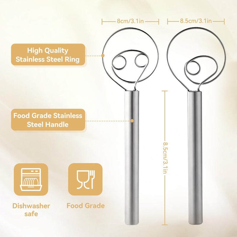 Proxima Direct 2PCS 30 cm Danish Dough Whisk Set 304 Stainless Steel Small Dough Mixer Bread Dough Egg Hand Baking Tools for Cake Cookie Dessert Bread Pizza Pastry Food Biscuits - Image 2