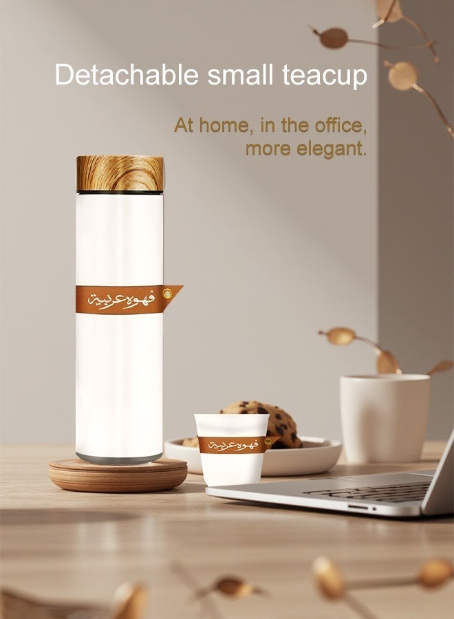 Aijmil هدايا رمضان: طقم أكواب قهوة سعودية معزولة من الفولاذ المقاوم للصدأ مع غطاء خشبي - تصميم أنيق من الجلد العربي، مناسب للسفر والاستخدام اليومي - Image 2