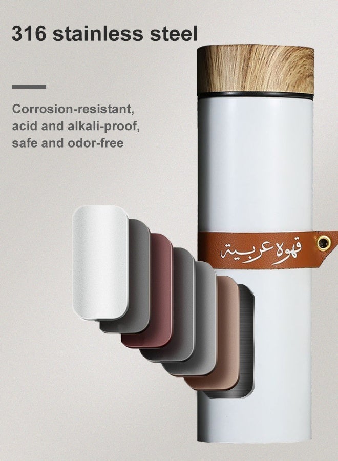 Aijmil هدايا رمضان: طقم أكواب قهوة سعودية معزولة من الفولاذ المقاوم للصدأ مع غطاء خشبي - تصميم أنيق من الجلد العربي، مناسب للسفر والاستخدام اليومي - Image 3