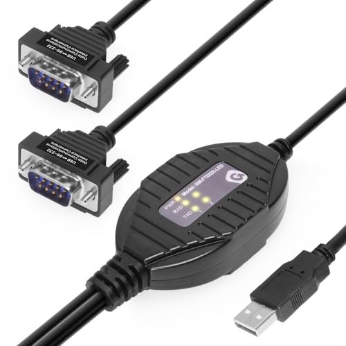 Gearmo 2-Port Professional USB 2.0 to Serial Converter with FTDI Chip, RX/TX Status LED, Compatible with Windows 11, Linux, MacOS 10.X - Image 1
