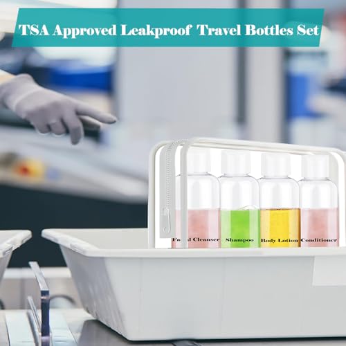 Moonlik Clear Toiletry Travel Bottles, 3.4oz/100ml TSA Approved Empty Containers with Toiletry Bag - Cosmetic Kit with Labels for Shampoo, Conditioner, Lotion, and Airplane Accessories(4Pack, White) - Image 4