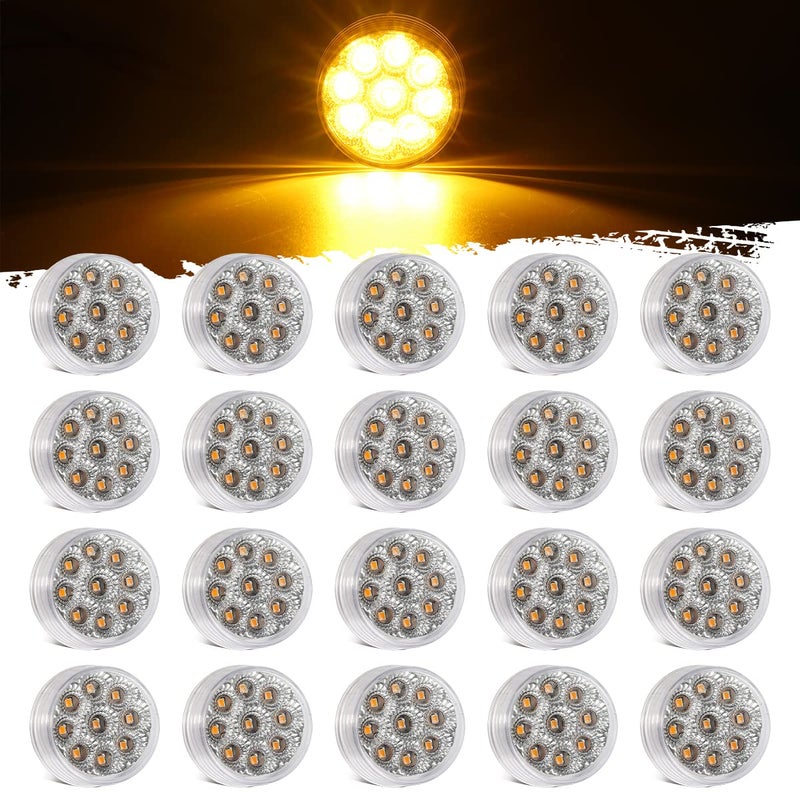 Partsam 20pcs 2 inch Round Amber 9 LED Side Marker Turn Signal Clearance Lights wReflector DOT Approved for Trailer Truck Tractor RV Clear Lens Sealed Waterproof 12V