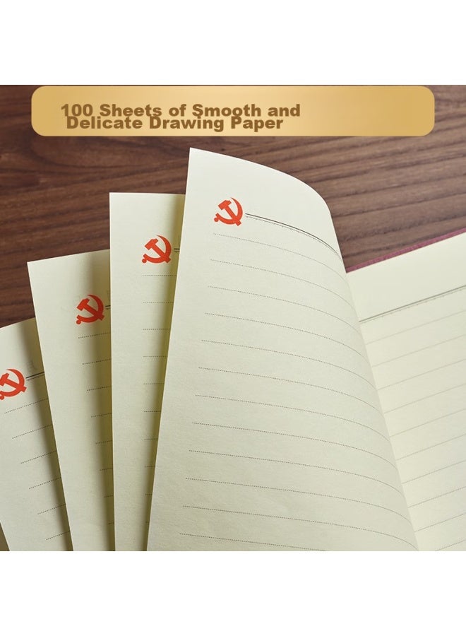 Uhoo Party Member Study Notebook, A5/100 Sheets, 1 Pack, Leather Cover Business Notebook For Meetings And Diary, Reddish-brown, 0004 - Image 3