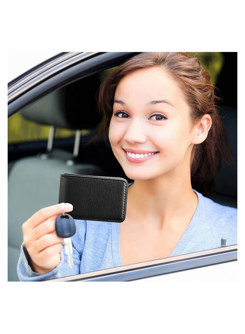 Excefore Business Card Holder, 2 Pcs Card Wallet for Men or Women, PU Leather Portable Magnetic Type Name Card Case, Pocket Card Wallet Credit Card ID Case, Easy to Store and Take Out, Holds 20 Cards (Black) - Image 2