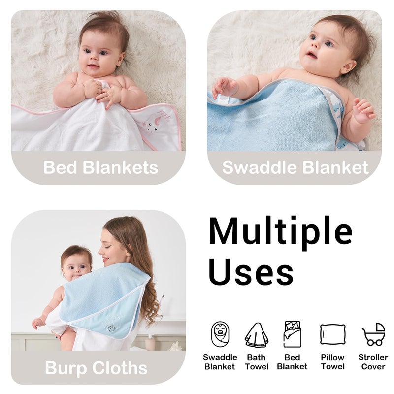 Viviland Baby Towels and Wash Cloths Set - Hooded Towels, Face Towels, Burp Cloths or Wipes - Absorbent Bath Towels - 6-Pack, Size 28 x 28 Inch (Pink Unicorn) - Image 4