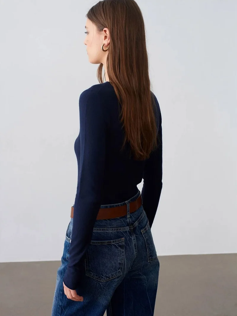 ديلفين DILVIN Women's Ribbed Boat Neck Slim-fit Sweater