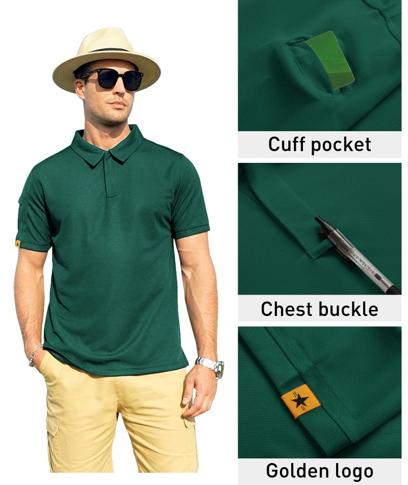 ZITY Mens Polo Shirt Short Sleeve Sports Tactical T-Shirt Athletic Golf Polos Daily Casual Stylish Collared Shirts for Men Forest Green X-Large - Image 2