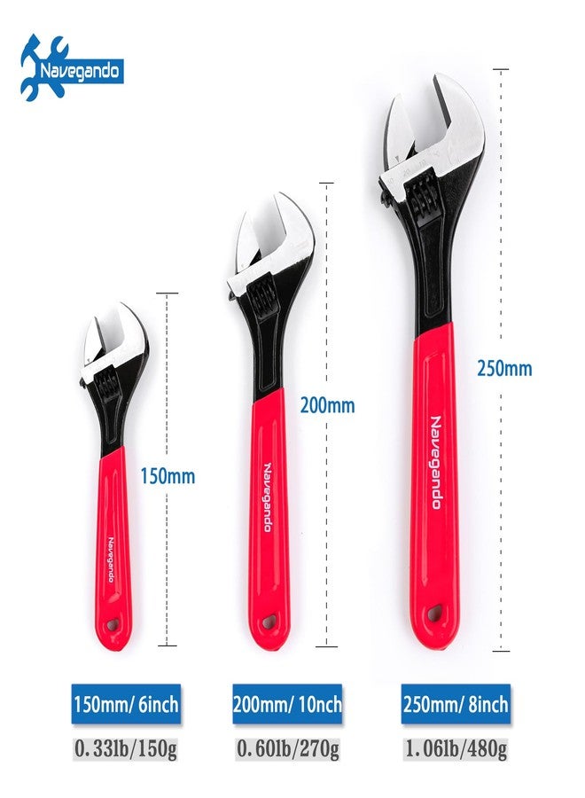 Navegando Adjustable Wrench Set, 3-Piece Adjustable Wrenches 6-inch, 8-inch, 10-inch, Extra-Wide Jaw and Soft Grip Wrench Set, for Automotive, Plumbing, Household Repairs - Image 2
