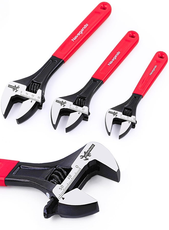 Navegando Adjustable Wrench Set, 3-Piece Adjustable Wrenches 6-inch, 8-inch, 10-inch, Extra-Wide Jaw and Soft Grip Wrench Set, for Automotive, Plumbing, Household Repairs - Image 1