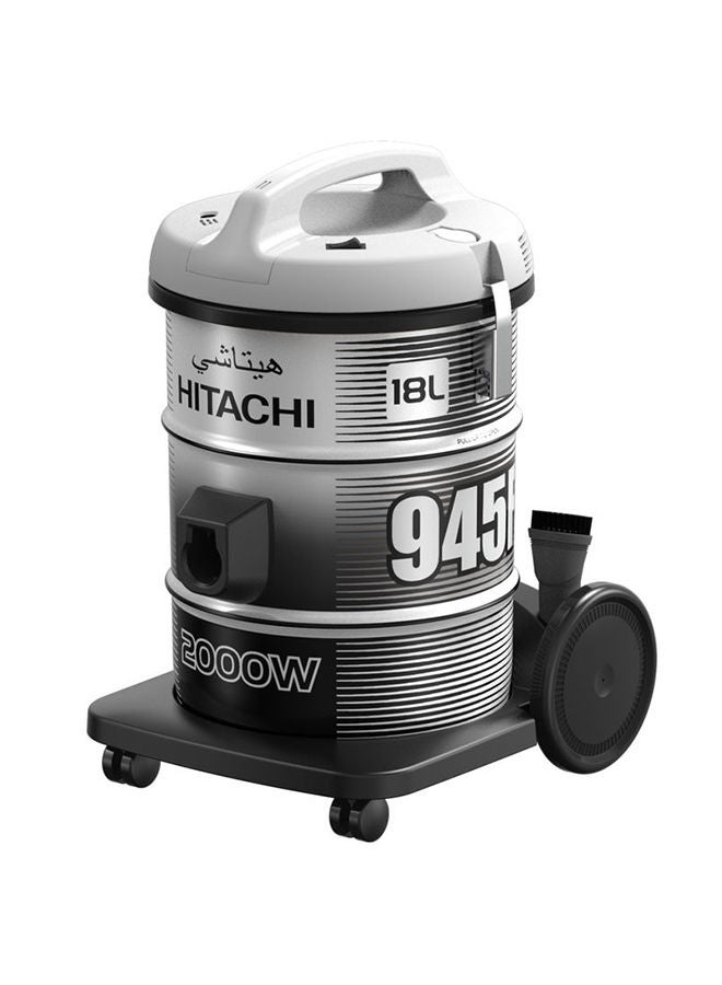 هيتاشي مكنسة كهربائية برميلية بقدرة 2000 وات وسعة 18 لتراً 18 L 2000 W CV-945F SS220 رمادي بلاتيني/ أسود - Image 2