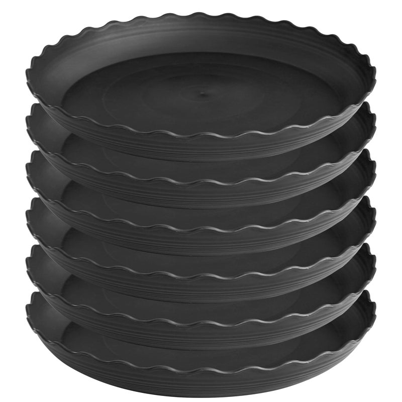 Grjoprt 6 Pack Plant Saucer, 6 8 10 12 14 16 inch Plant Trays for Pots, Heavy Duty Plant Saucers for Indoors no Holes, Plastic Plant Saucer for Planter (6", Black) - Image 1