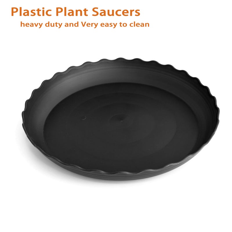 Grjoprt 6 Pack Plant Saucer, 6 8 10 12 14 16 inch Plant Trays for Pots, Heavy Duty Plant Saucers for Indoors no Holes, Plastic Plant Saucer for Planter (6", Black) - Image 3