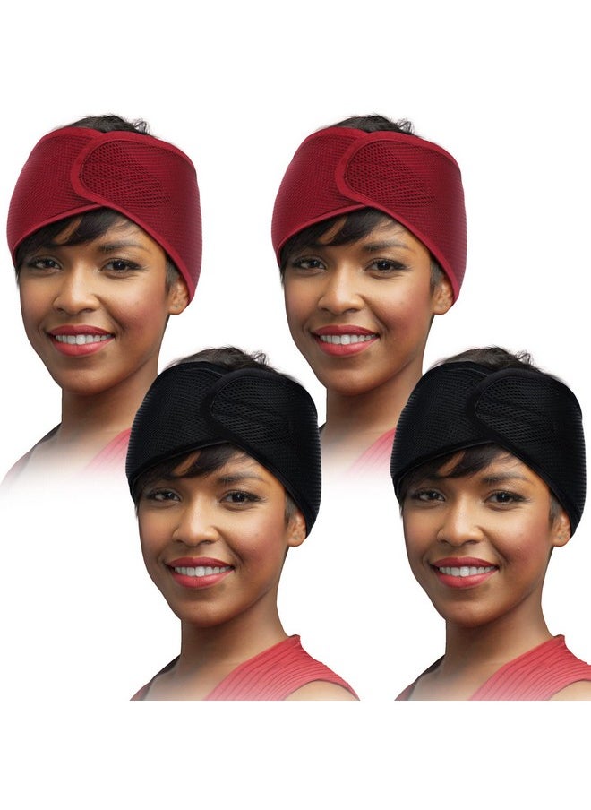 Haysandy - 4 Pieces Mesh Hair Wraps For Black Women Sleeping Hair Wrap Scarf Cap Spa Headbands Hair Wraps Hair Nets For Women Black Natural Hair Wash Face Sleep (Black Wine Red) - Image 1