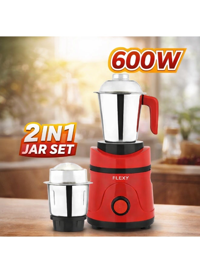Flexy 2-in-1 Mixer Grinder 600W with Stainless Steel Jars, 18000RPM Speed, Copper Motor, Overload Protection, 3 Speeds Incher, Heavy ABS Body, 24 Months Warranty - Image 3
