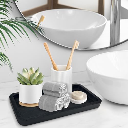 Bayting Bamboo Vanity Bathroom Tray for Counter, Bamboo Tray for Bathroom, Toilet Tank, Perfume 11.8L x 5.9W x 0.8H inch (Black) - Image 3