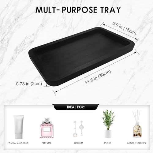 Bayting Bamboo Vanity Bathroom Tray for Counter, Bamboo Tray for Bathroom, Toilet Tank, Perfume 11.8L x 5.9W x 0.8H inch (Black) - Image 5