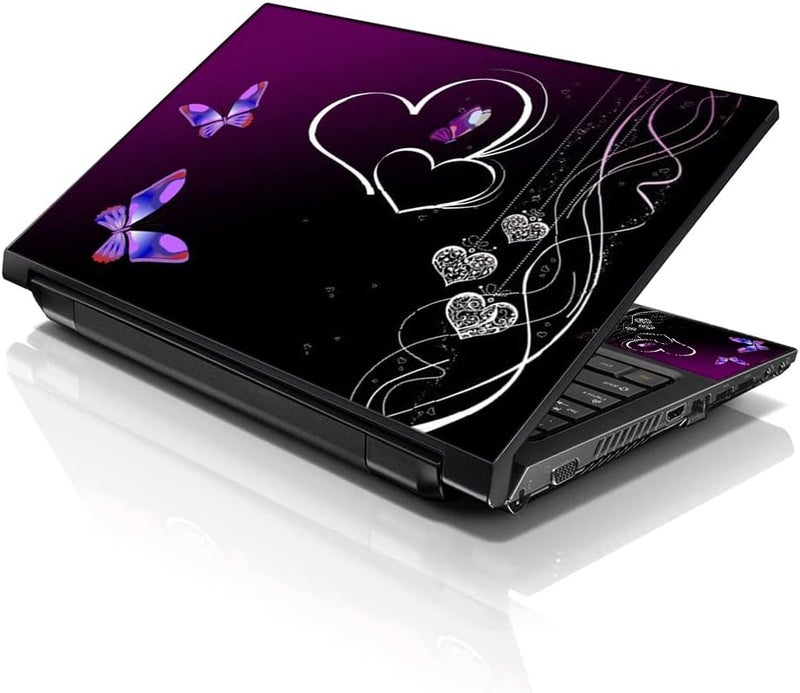 LSS Laptop 15 15.6 Skin Cover with Colorful Butterfly Heart Floral Pattern for HP Dell Lenovo Apple Asus Acer Compaq - Fits 13.3" 14" 15.6" 16" (2 Wrist Pads Free) - Image 1