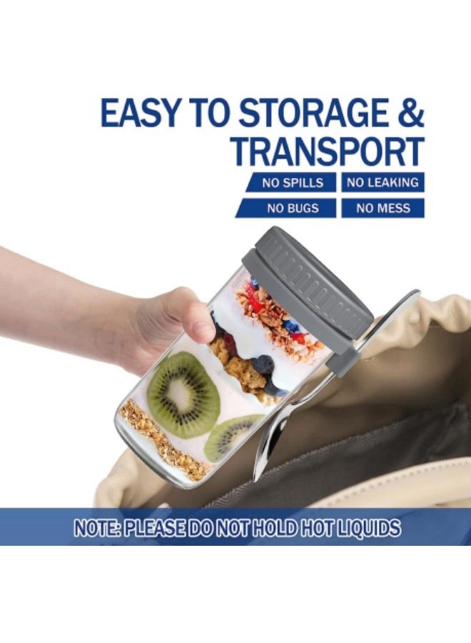 GGEROU برطمانات الشوفان طوال الليل مع غطاء وملعقة، 2 قطعة من عبوات الشوفان المحكمة الغلق مع علامات قياس 600 مل - Image 4