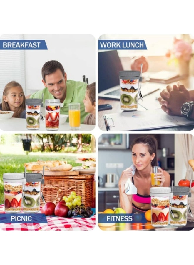 GGEROU برطمانات الشوفان طوال الليل مع غطاء وملعقة، 2 قطعة من عبوات الشوفان المحكمة الغلق مع علامات قياس 600 مل - Image 5