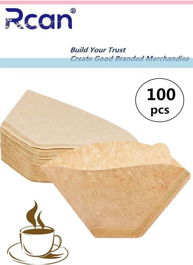 Rcan 100 Pieces Natural Log Pulp Disposable Coffee Filter Paper V60 Fan-shaped Drip Filter 2-4 Cups Capacity for Pour-Over Pot Drip Coffee Machine Filter Cup Filter Screens  - Image 1