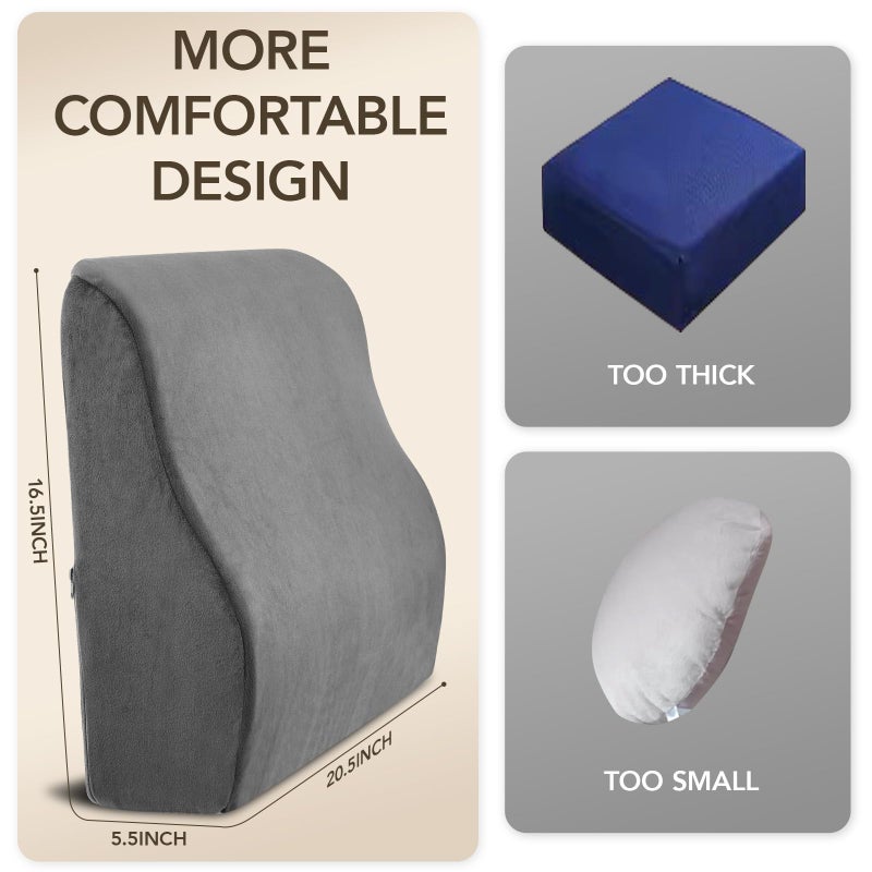 SofGlowly Lumbar Support Pillow for Recliner,Large Memory Foam Back Support Cushion for Sofa & Gaming Chair, Ergonomic Backrest Pillow for Elderly, Comfortable Couch Cushion with Machine Washable Cover,Gray - Image 4