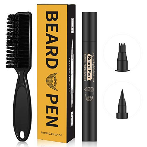 Beard Pencil Filler for man Water Proof Beard pen and beard brush Long Lasting Coverage Natural Finish Male Mustache Repair Shape Effective Enhance Facial Hair BLACK
