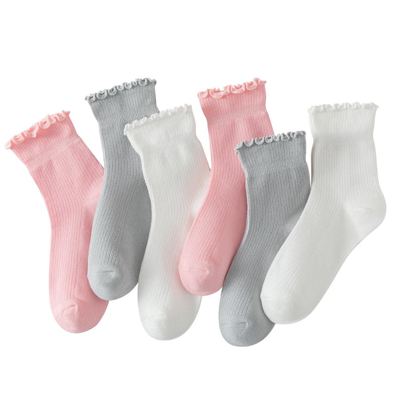 Hstyle Women's Ruffle Turn-Cuff Casual Cute Ruffle Socks, Breathable Cool Ankle Socks, 6 Pairs of Mixed Color 2, Size 5-9 - Image 1