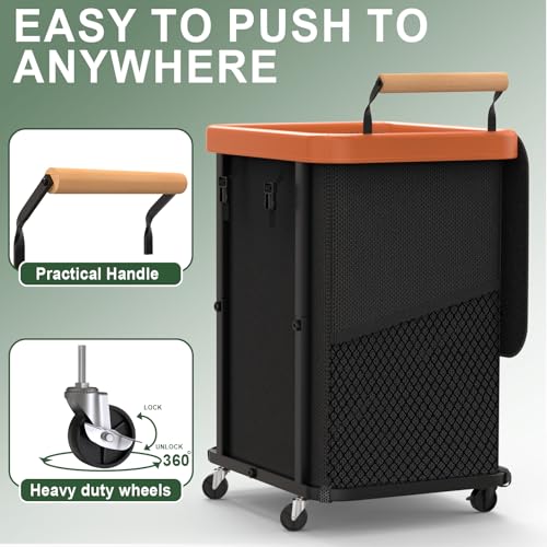 kunlabori 150L (40 Gal) Extra Large Fashion Laundry Basket with Wheels, Rolling Basket Hamper with Handle, Organizer Storage Cart with Sturdy Metal Frame for Laundry Room - Black - Image 3