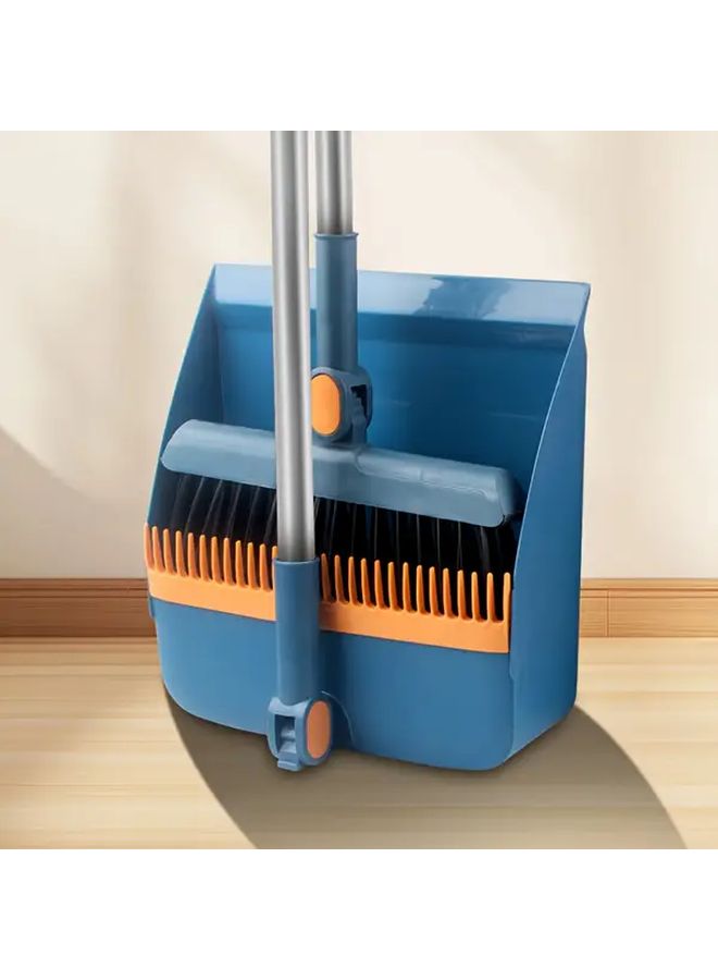 Blue 2 Piece Foldable Broom and Dustpan Set Rotatable Head for Indoor Outdoor Use - Image 3