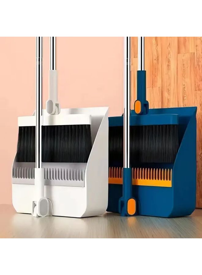Blue 2 Piece Foldable Broom and Dustpan Set Rotatable Head for Indoor Outdoor Use - Image 2