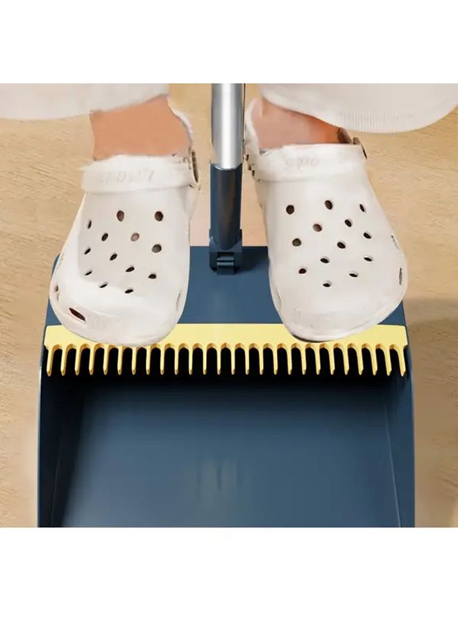 Blue 2 Piece Foldable Broom and Dustpan Set Rotatable Head for Indoor Outdoor Use - Image 1