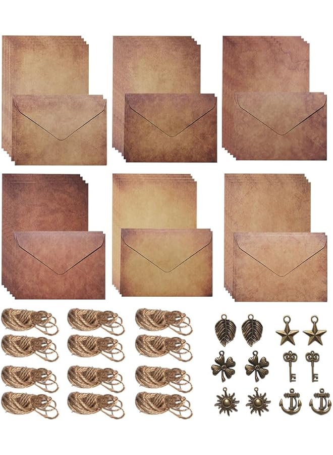 إيروريكس مجموعة ورقية ومظاريف عتيقة، ورق كتابة ومظاريف، تتضمن أوراقًا، أوراق خطابات عتيقة، مظاريف كرافت، إكسسوارات ريترو، مجموعة من 6 حبال - Image 1