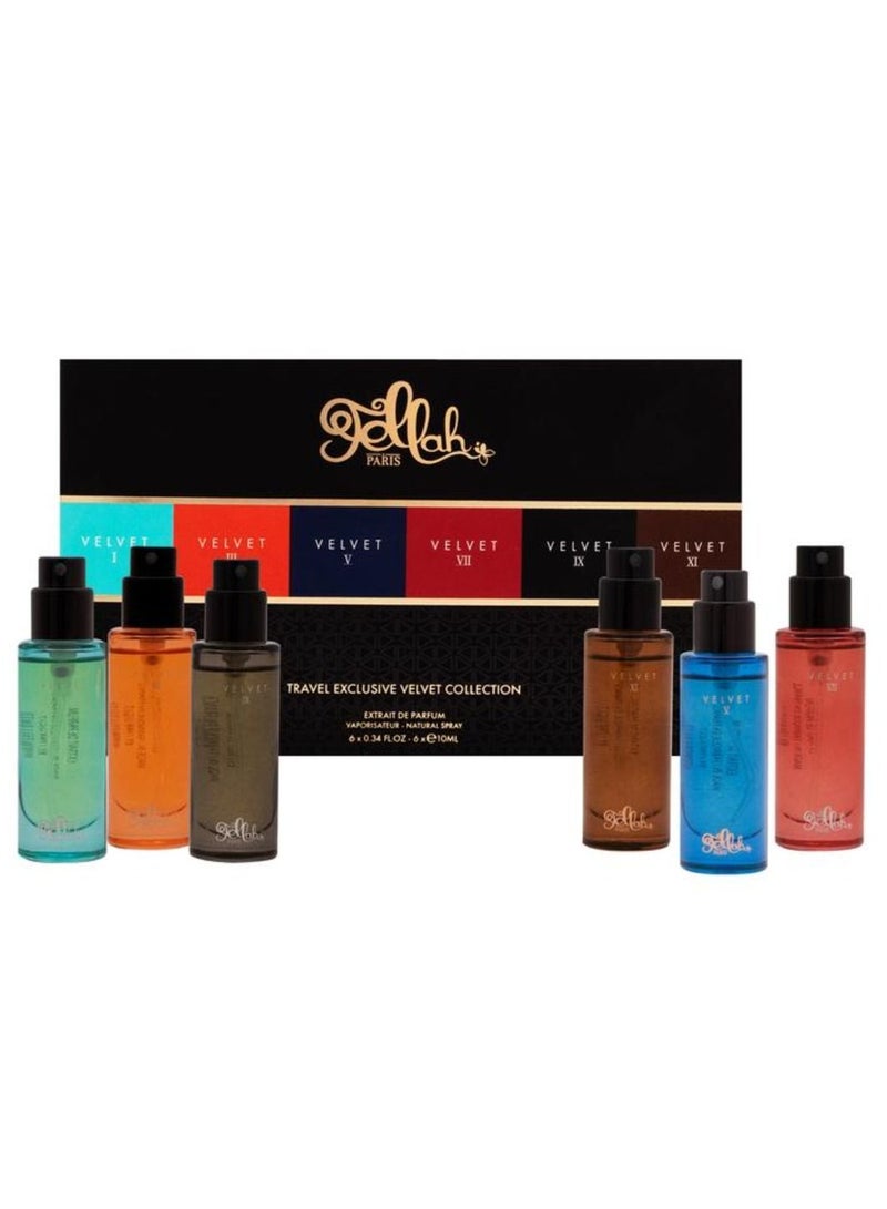 Fellah Travel Exclusive Velvet Collection Perfume Gift Set for Women and Men Extrait De Parfum 6x10ML - Image 1
