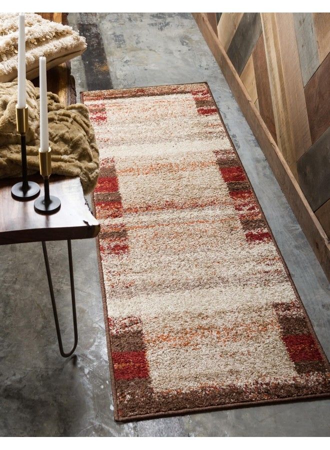 Unique Loom Autumn Collection Modern Contemporary Casual Abstract Area Rug Runner 2' 0 X 6' 0 Beige Brown Rustic - Image 2