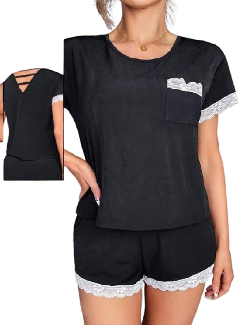Women's two-piece summer cotton  pajama (consisting of shorts and a T-shirt)