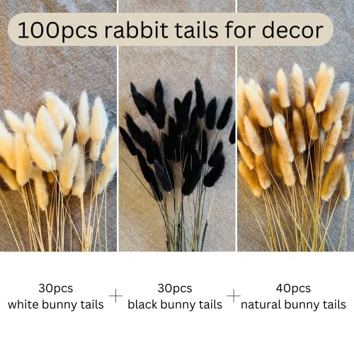RyddeligHome 100 Stems Bunny Tails Pampas Grass Dried Flowers - 30pcs Black, 30pcs White, 40pcs Natural Brown, Boho Home & Kitchen Decor, Pampas Grass Decor - Image 3