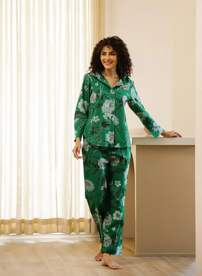 sanskrutihomes Sanskrutihomes Floral Printed Cotton Shirt and Pyjama Set