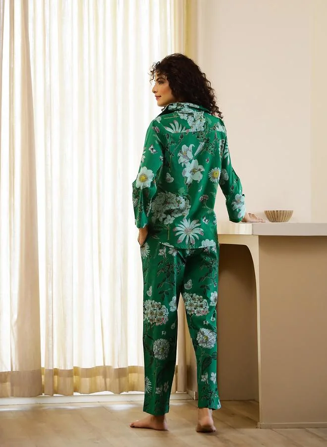 sanskrutihomes Sanskrutihomes Floral Printed Cotton Shirt and Pyjama Set