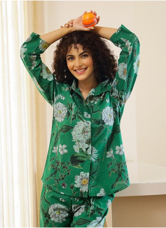 Floral Printed Cotton Shirt and Pyjama Set - pzsku/ZF9BFB1F9ED19642D80F6Z/45/_/1740487755/d54b464d-363f-456f-ae11-c7374c2fa3e5