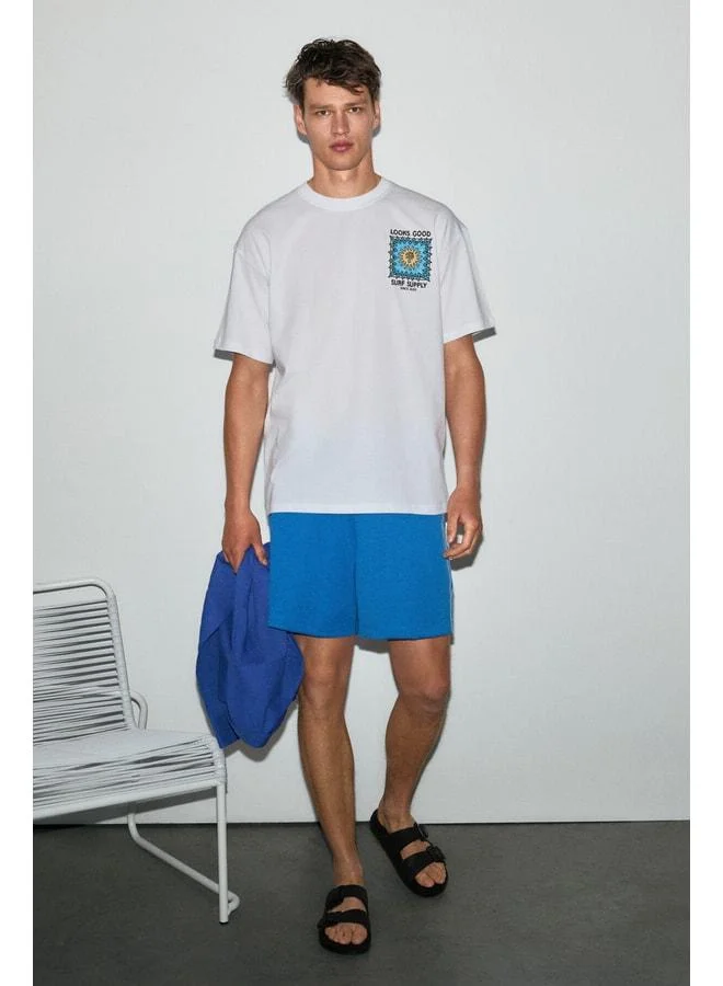 GRIMELANGE LARGO Men's Blue Relaxed Fit Shorts with Contrast Waistband and Stretch Fabric.