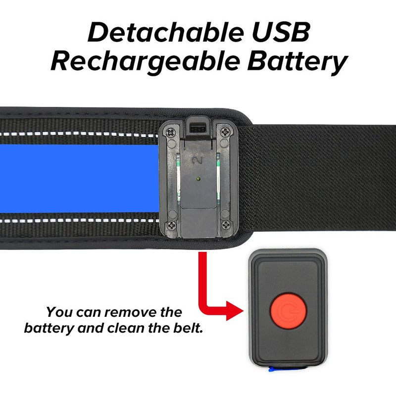 BSEEN LED Running Waist Belt - Rechargeable Reflective Gear Glowing Light Up Waistband Flashing Safety Light Belt for Runners, Joggers, Walkers, Pet Owners, Cyclists (Blue) - Image 5