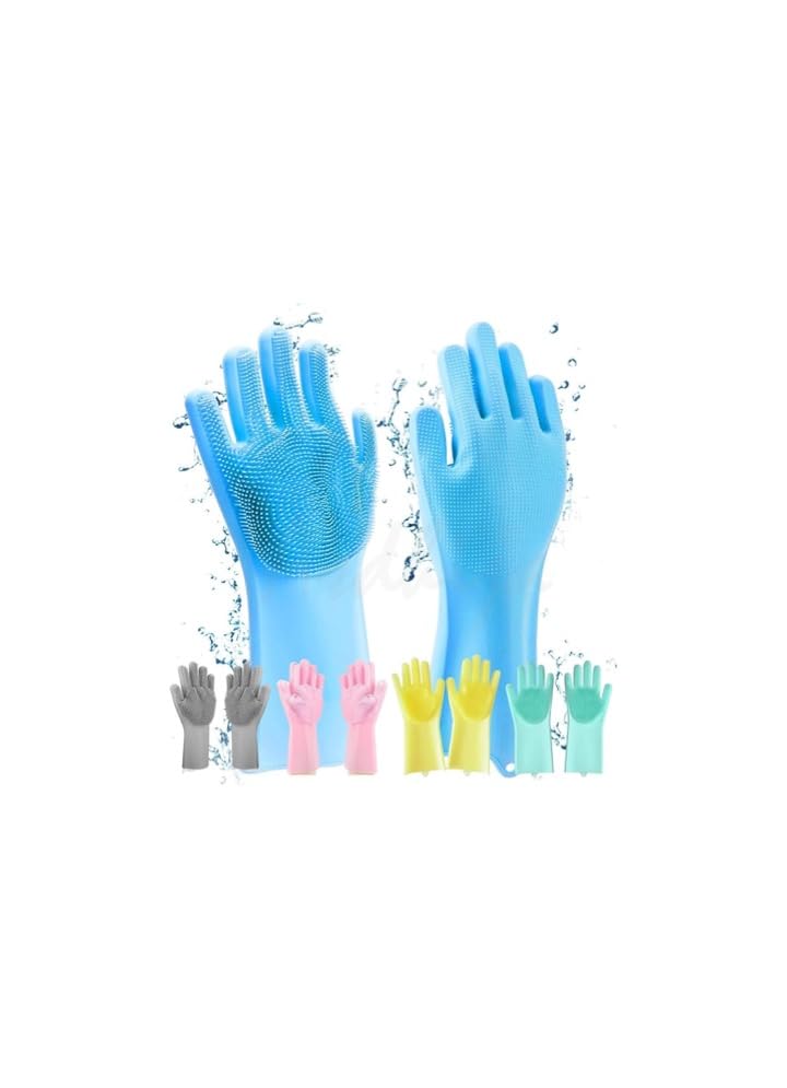 Asdhija Heavy Duty Silicone Hand Gloves for Dishwashing Utensil Cleaning Pet Grooming and Kitchen Cleaner Multicolor Free Size Pack of 2